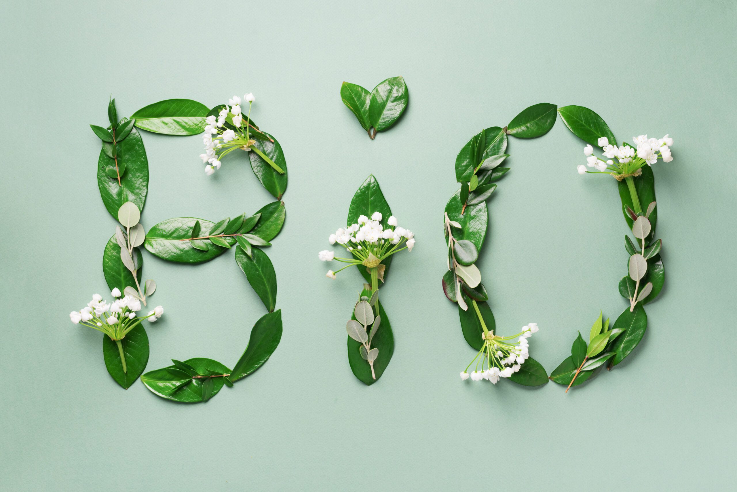 Scritta BIO con foglie e fiori - Ecopool Service